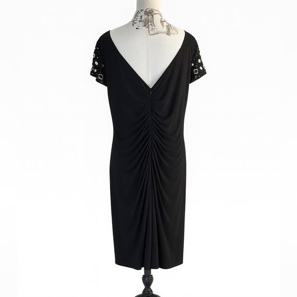 Eliza J 16W NWT Black Embellished Sleeve Ruched Christmas Party Cocktail Dress - Picture 2 of 16